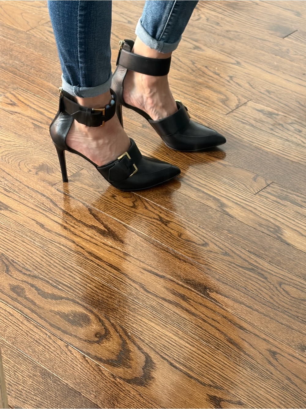 Women's Jason Wu pilgrim buckle Black Pointed Ankle-Strap High Heels